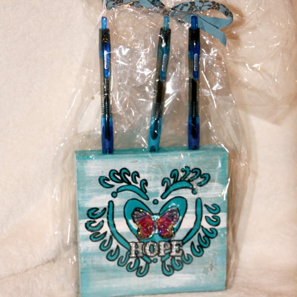 Turquoise Hope Handmade Pen or Pencil Holder